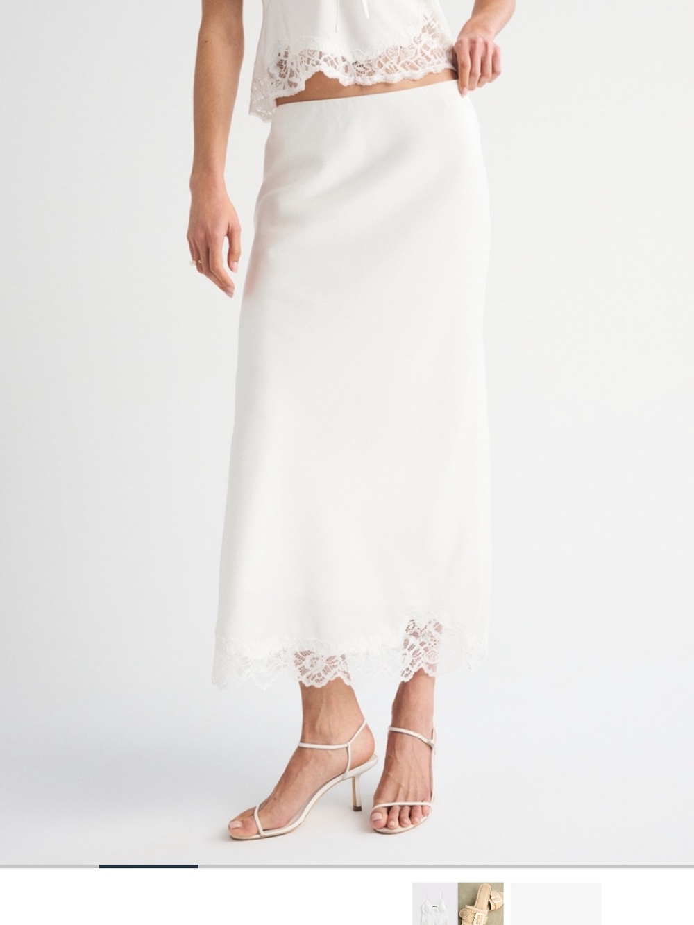 Abercrombie & Fitch White Lace-Hem Midi Skirt